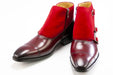 Men's Burgundy Leather And Suede Monk Strap Dress Boots