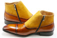 Men's Cognac Yellow Leather And Suede Monk Strap Dress Boots
