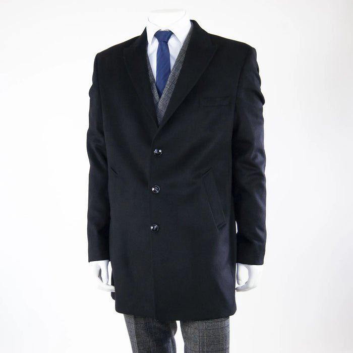Black Wool-Feel Slim-Fit Overcoat