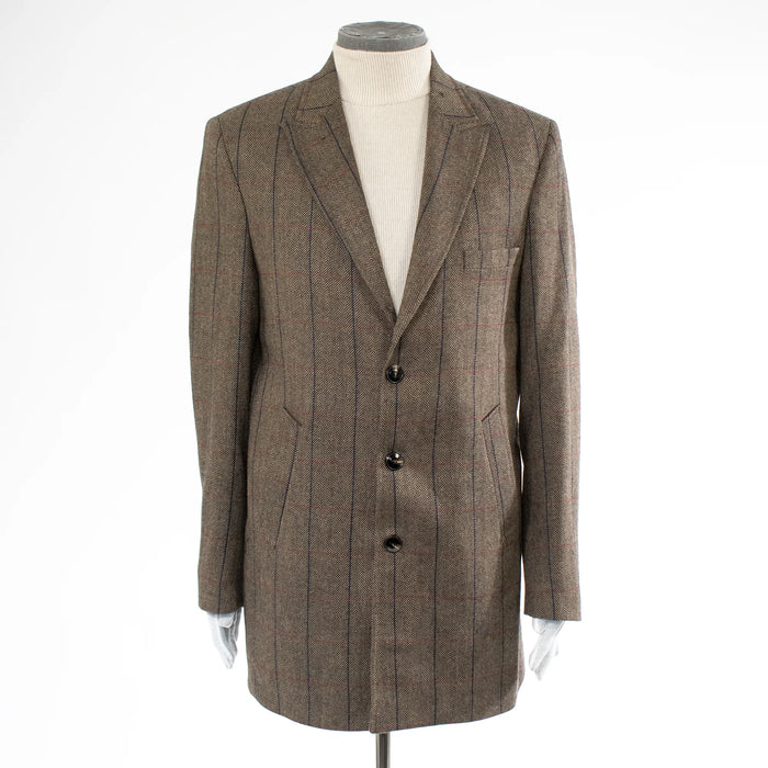 Brown Herringbone Slim-Fit Overcoat