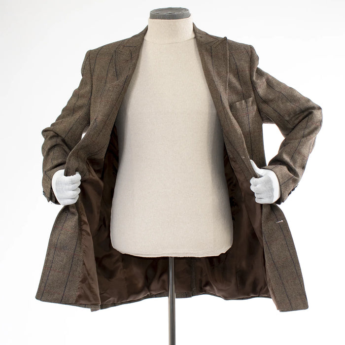 Brown Herringbone Slim-Fit Overcoat