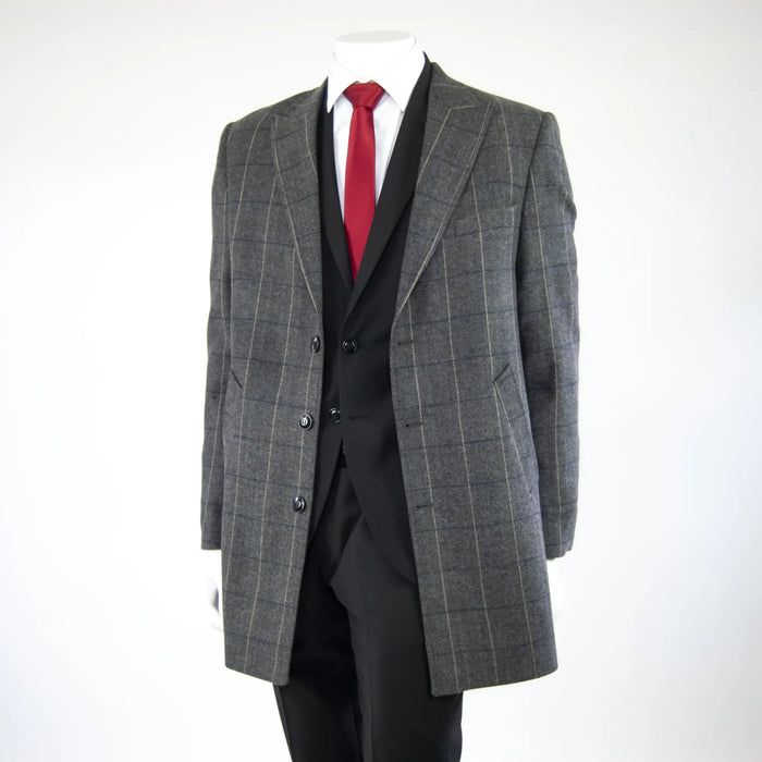Gray Plaid Herringbone Slim-Fit Overcoat