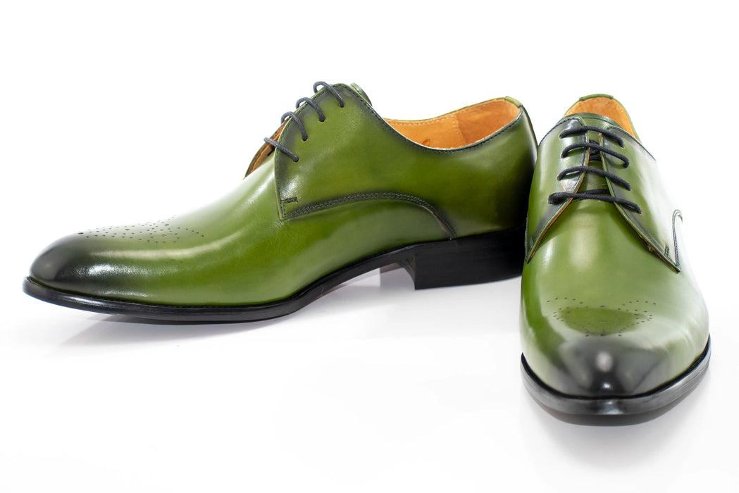 Men's Olive Green Vintage Oxford-Lace Dress Shoe With Medallion Toe