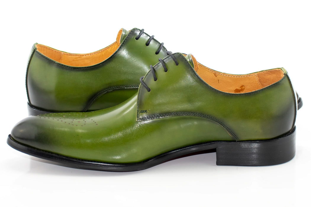 Men's Olive Green Vintage Oxford-Lace Dress Shoe With Medallion Toe