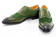 Men's Olive Green Vintage Oxford-Lace Dress Shoe With Medallion Toe