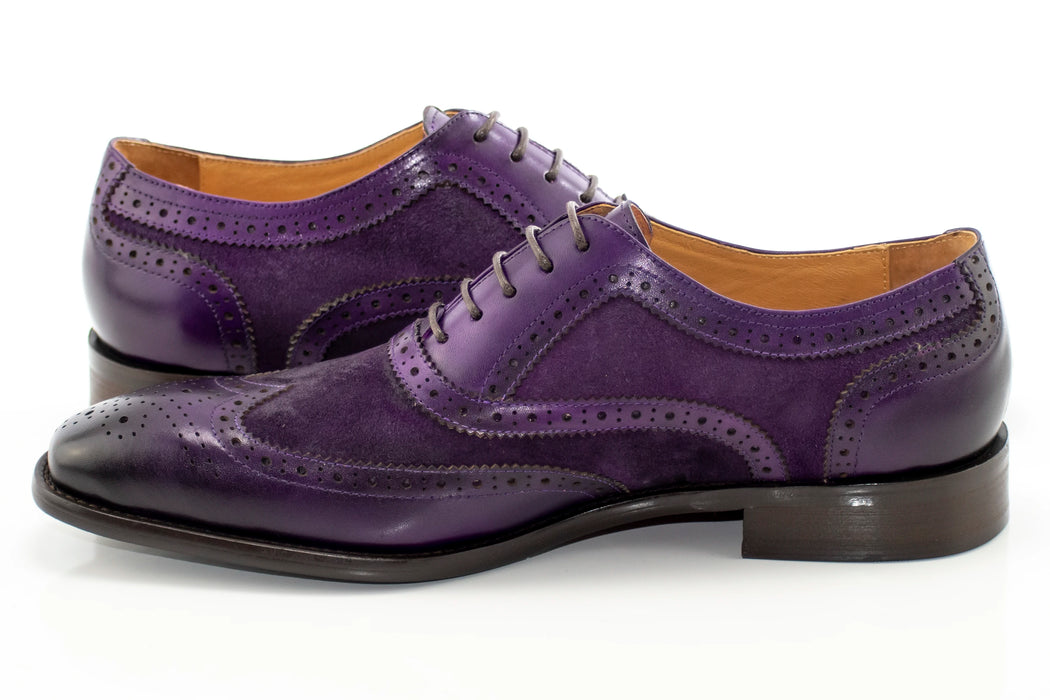 Men's Purple Vintage Oxford-Lace Dress Shoe With Medallion Toe