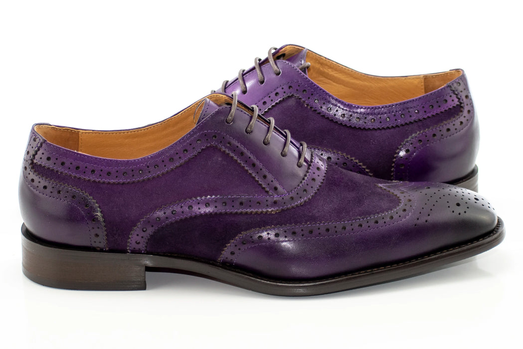 Men's Purple Vintage Oxford-Lace Dress Shoe With Medallion Toe