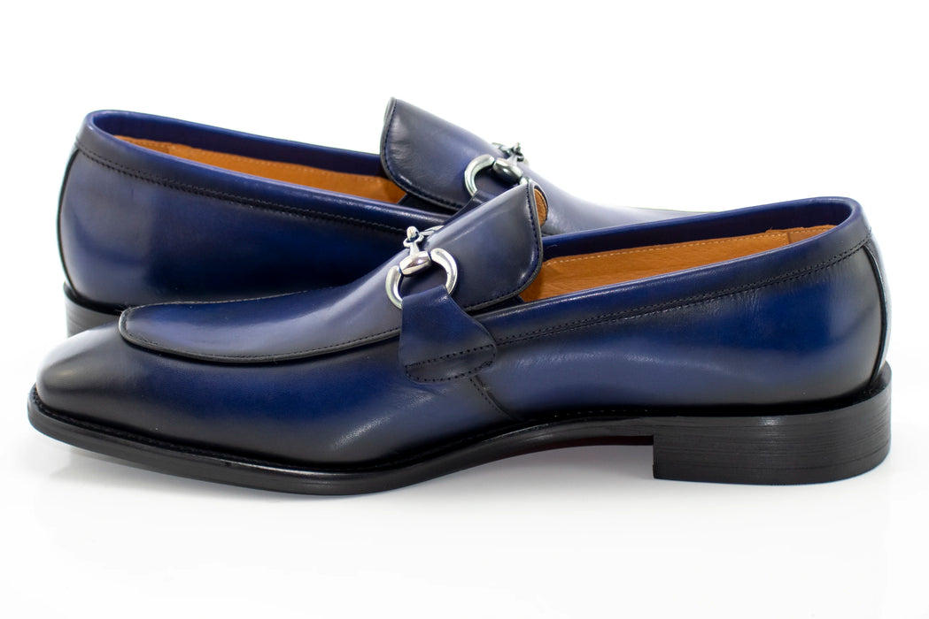 Men's Navy Blue Leather Horsebit Dress Loafer