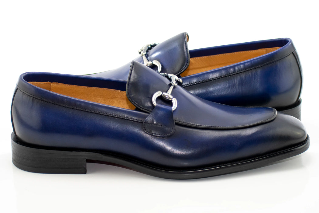 Men's Navy Blue Leather Horsebit Dress Loafer