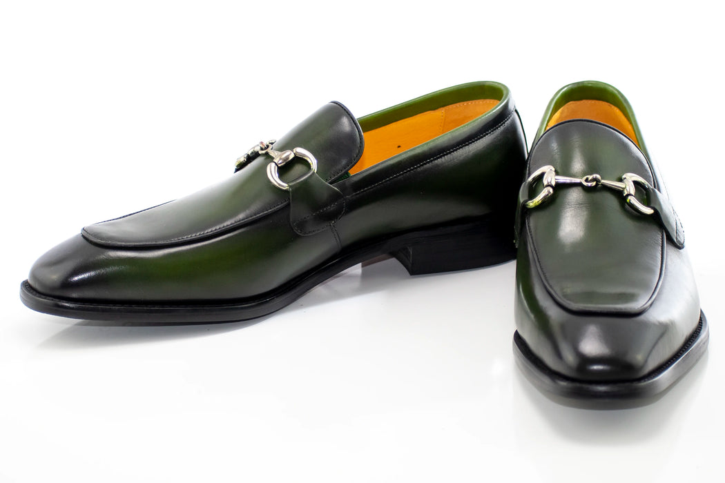 Men's Olive Green Leather Horsebit Dress Loafer
