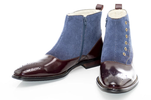 Burgundy And Navy Leather Spat Boot - Vamp, Toe, Outsole