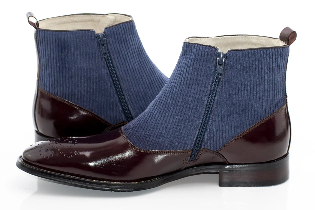 Burgundy And Navy Tweed Spat Boot - Vamp, Toe, Outsole