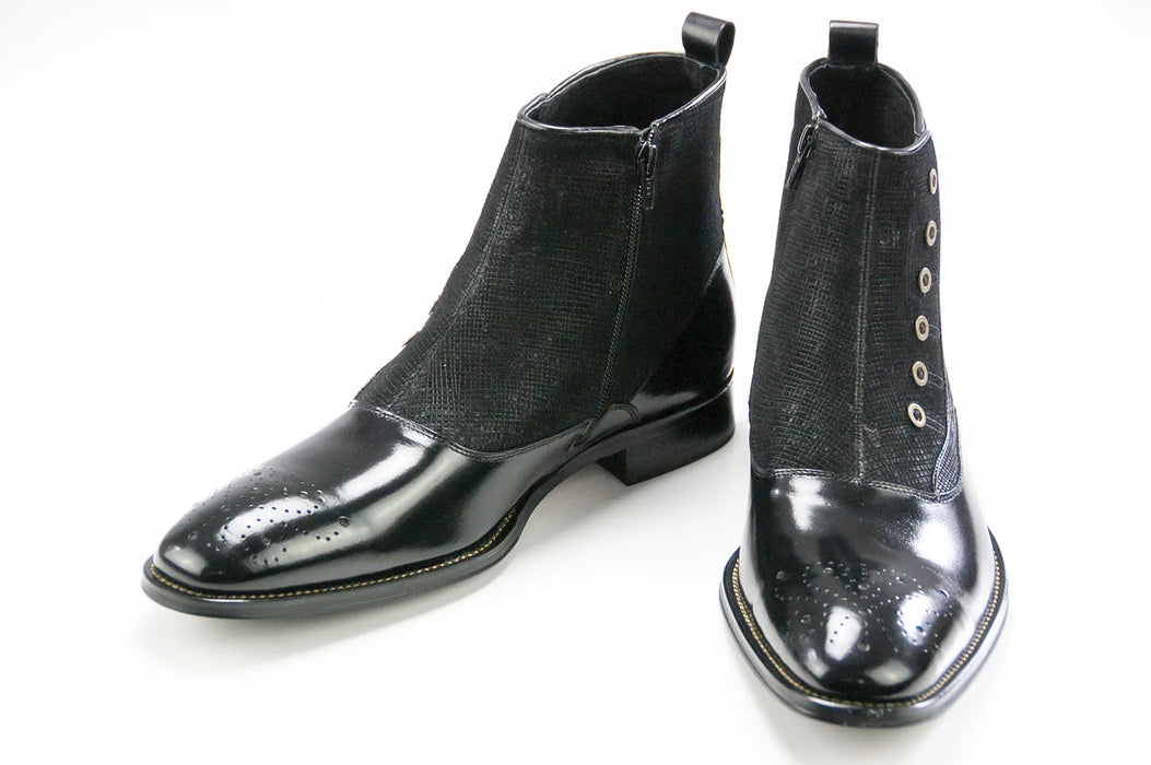 Black Leather And Tweed Spat Boot - Vamp, Toe, Outsole