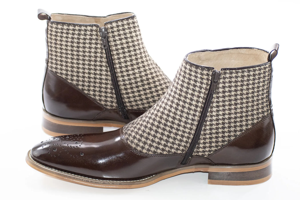 Chocolate Brown Tweed Spat Boot - Quarter, Heel