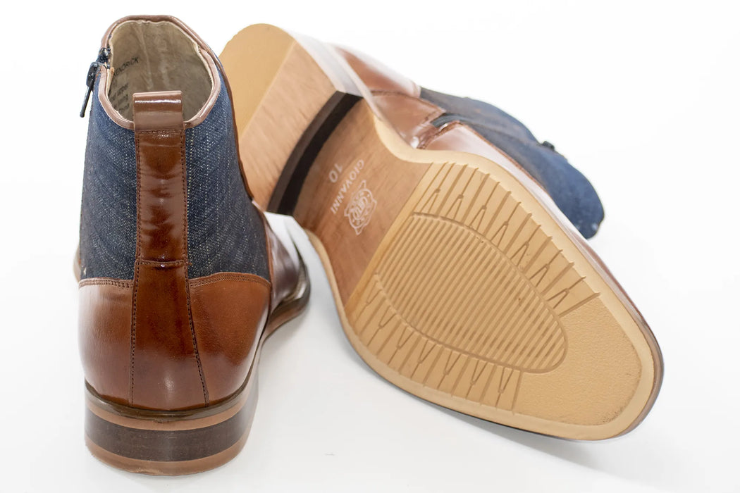 Men's Whisky Brown Leather Tweed Spat Boot