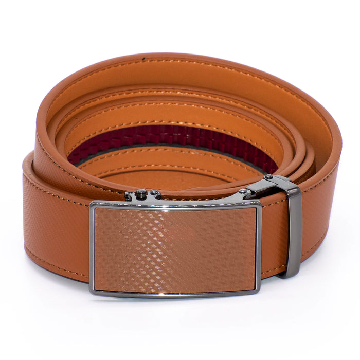 Men's Textured Square Cognac Leather Belt