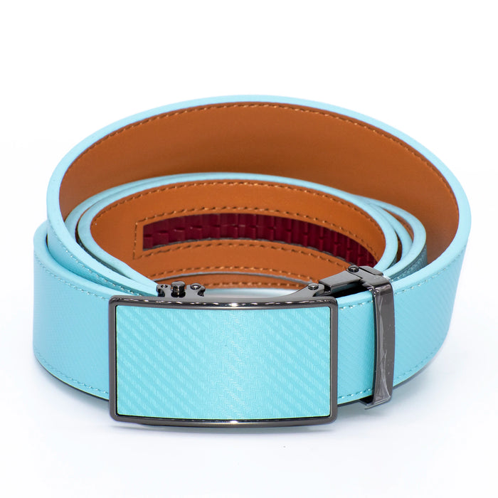 Men's Textured Square Light Blue Leather Belt
