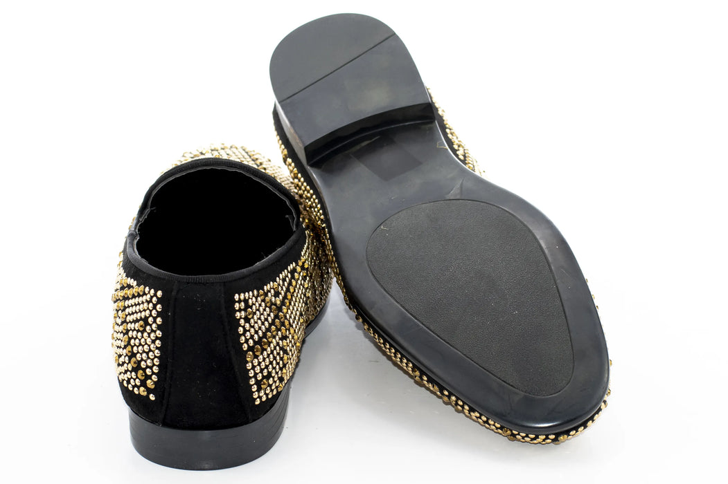 Black with Gold Studded Smoking Loafer