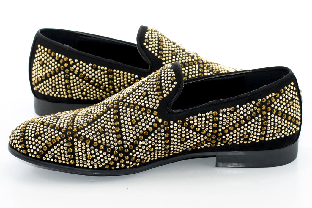 Black with Gold Studded Smoking Loafer
