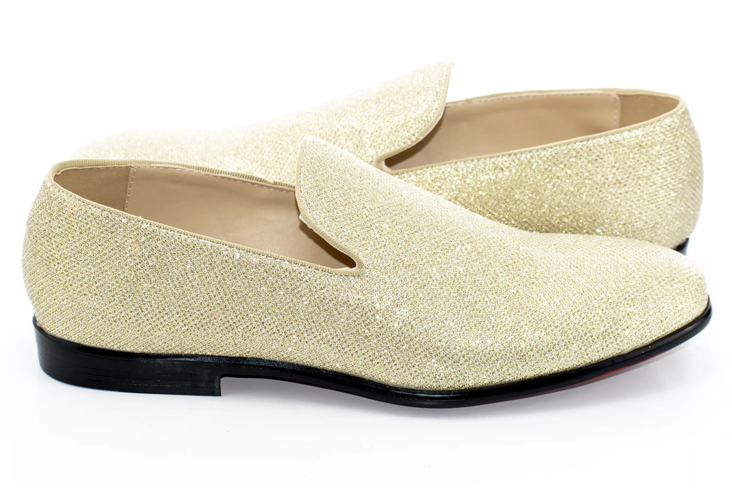 Men's Gold Glitter Sparkling Dress Loafer With Red Sole