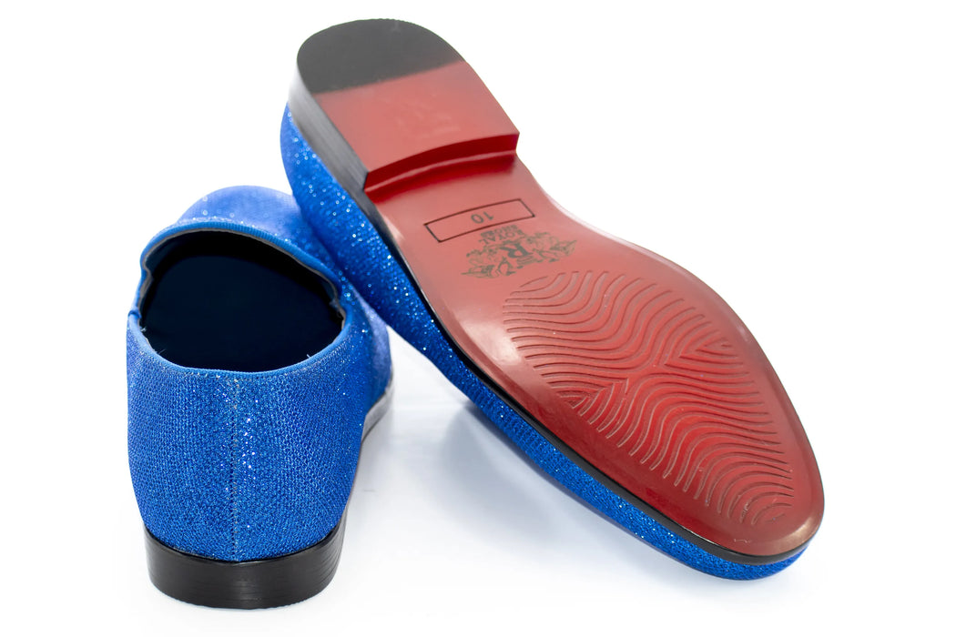 Men's Blue Glitter Sparkling Dress Loafer With Red Sole