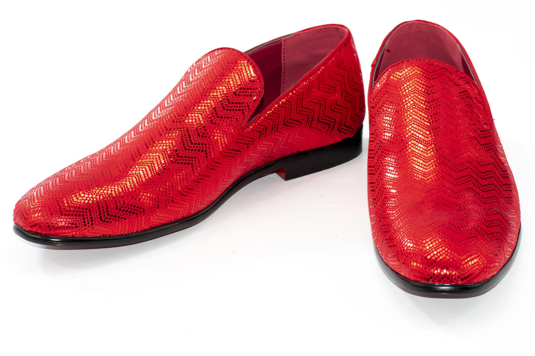Red Metallic Chevron Patterned Loafer