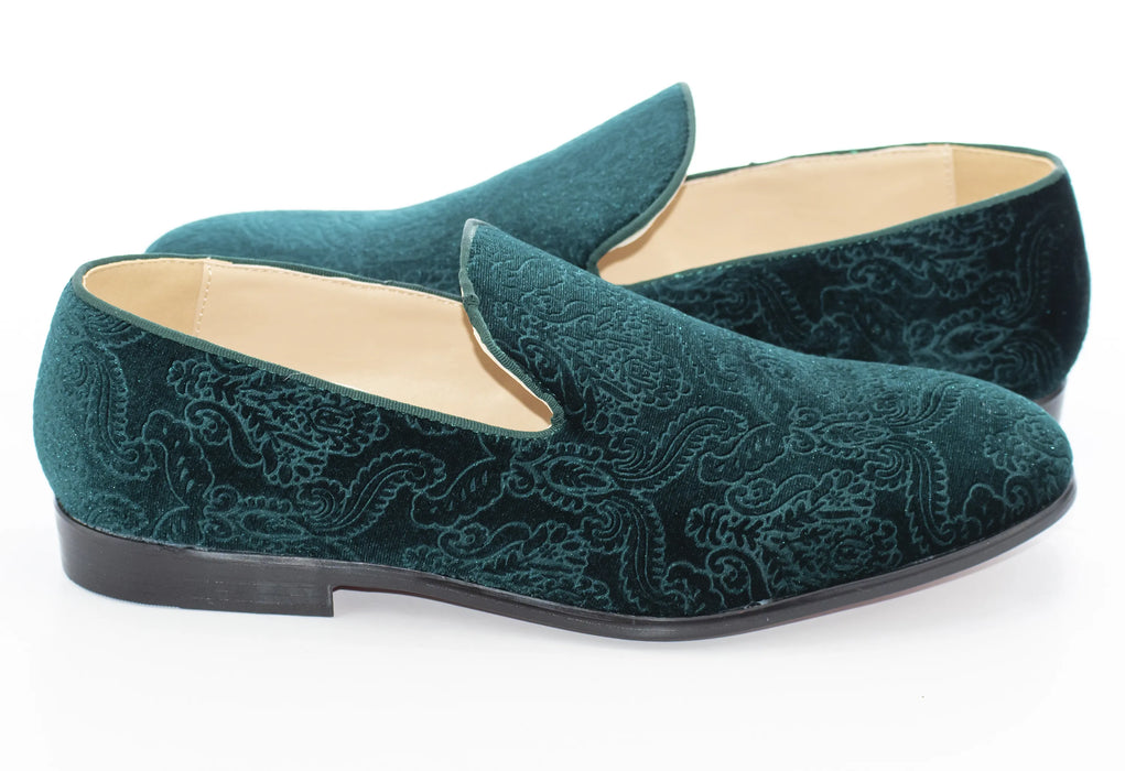 Green Damask Velvet Fashion Loafer