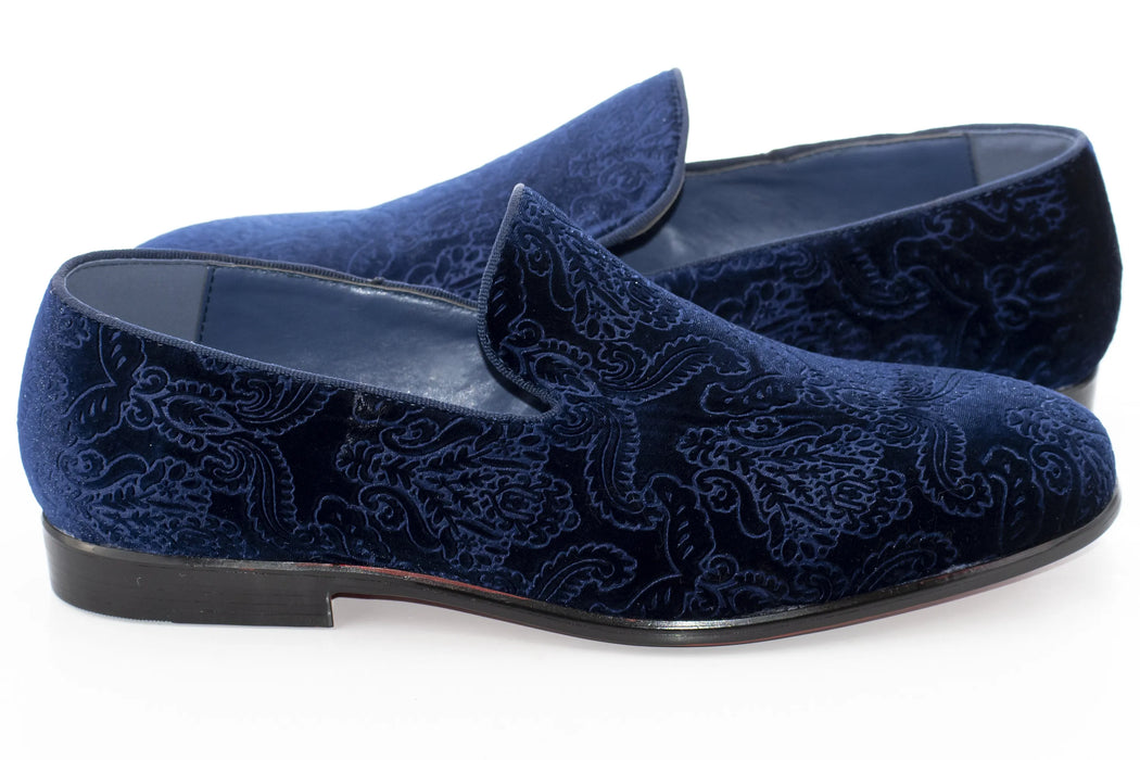 Navy Blue Damask Velvet Fashion Loafer