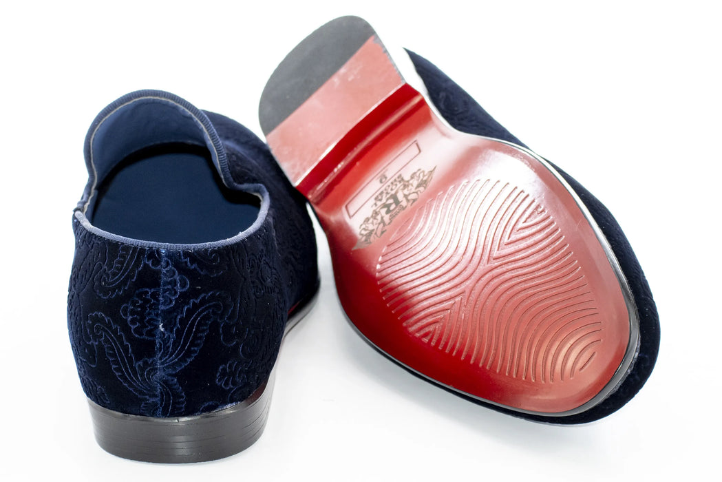 Navy Blue Damask Velvet Fashion Loafer