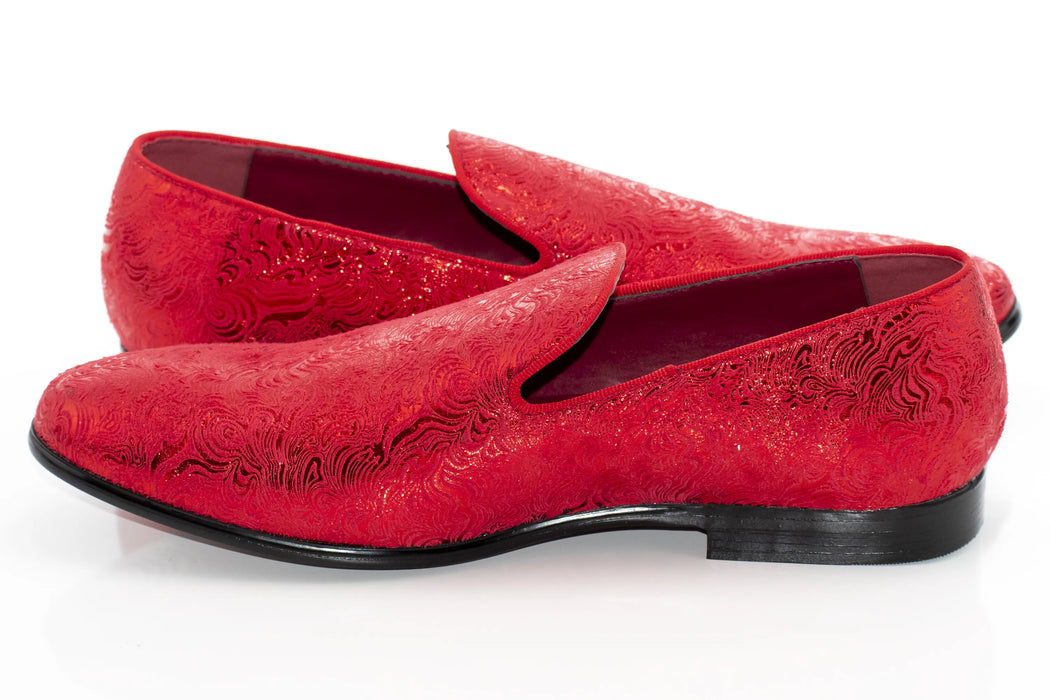 Red Wavy Metallic Fashion Loafer Side Lining