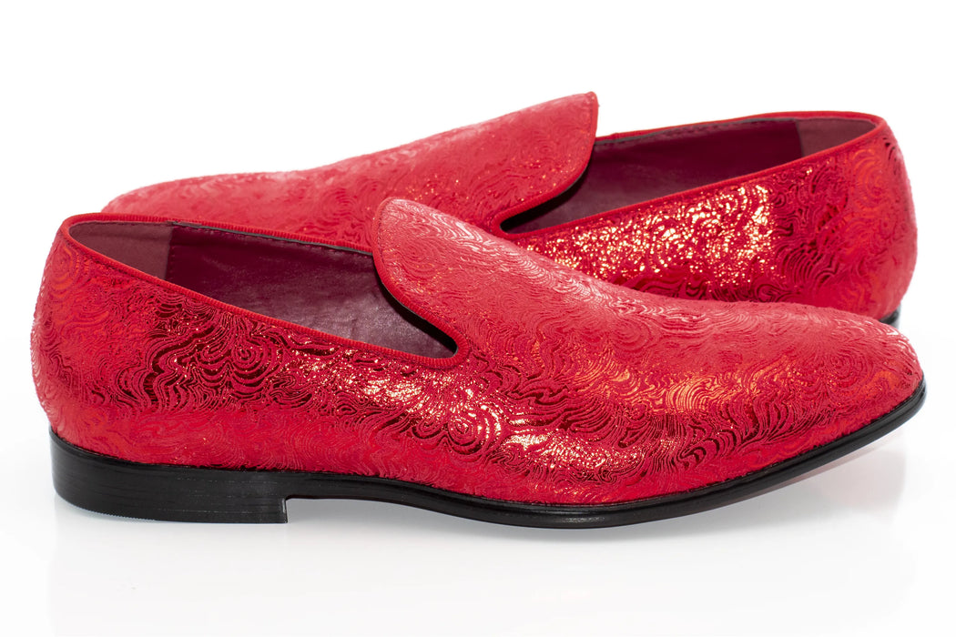 Red Wavy Metallic Fashion Loafer Side Lining