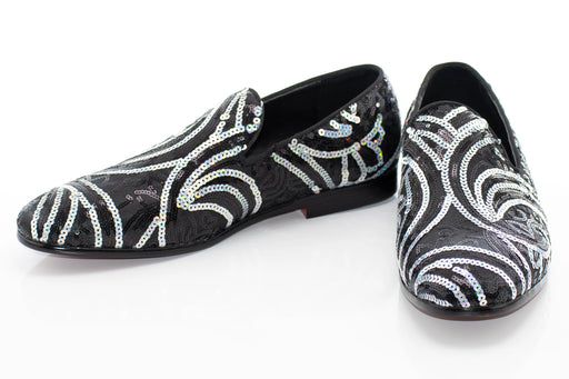 Black And Silver Sequined Loafer - Vamp, Toe, Outsole