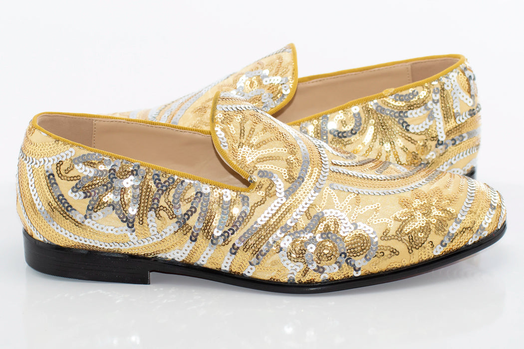 Gold And Silver Sequined Loafer - Quarter, Heel