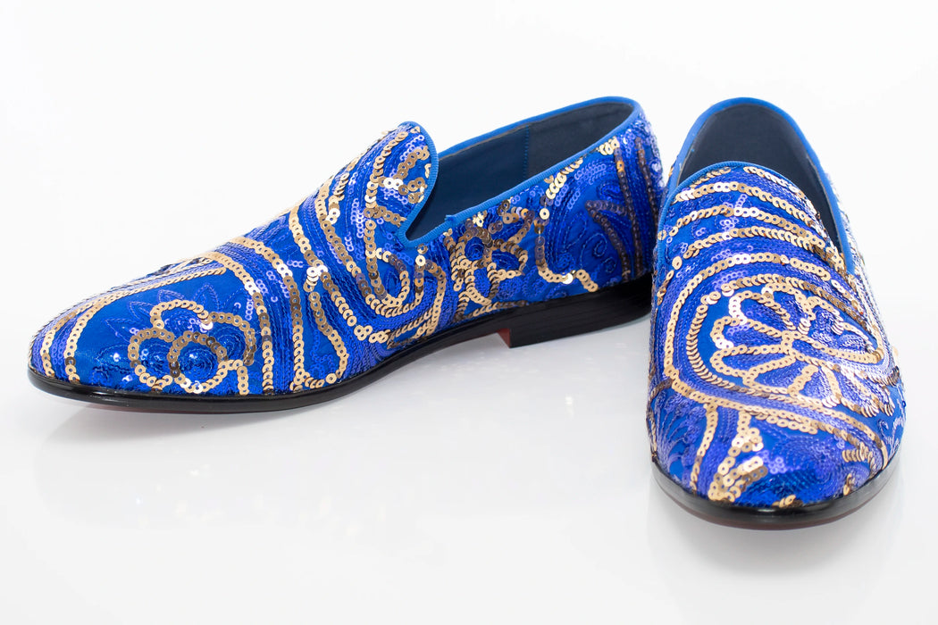 Blue And Gold Sequined Loafer - Vamp, Toe, Outsole