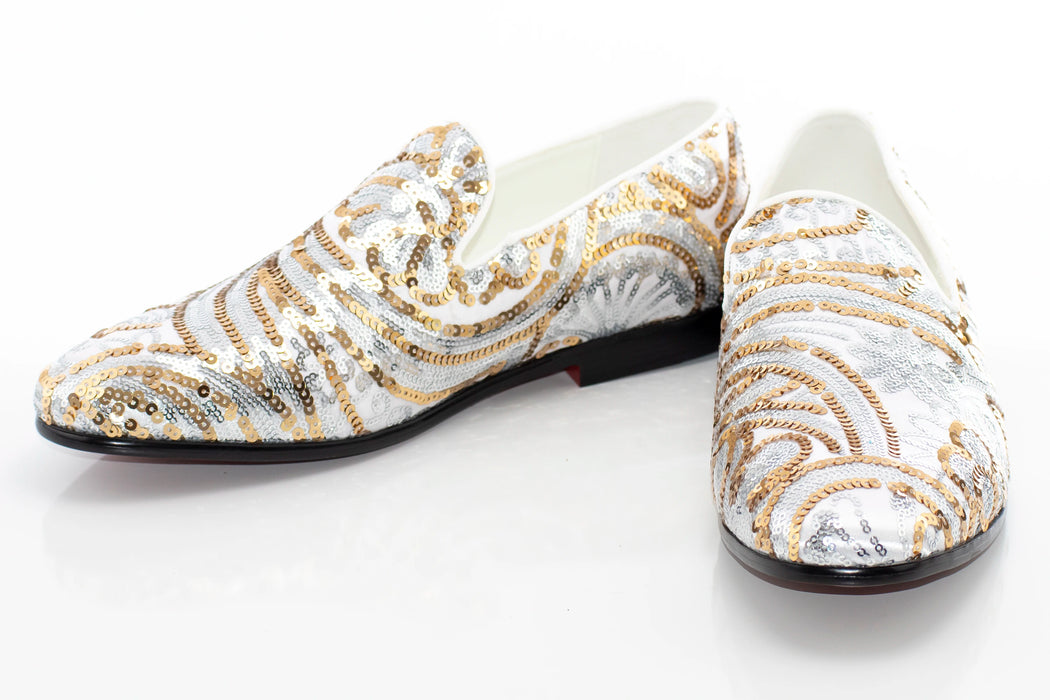 White And Gold Sequined Loafer - Vamp, Toe, Outsole
