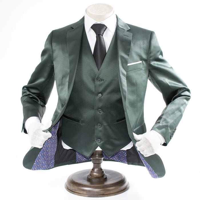 Hunter Green Satin 3-Piece Tailored-Fit Suit