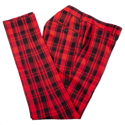 Men's Red And Black Plaid Slim-Fit Dress Pants