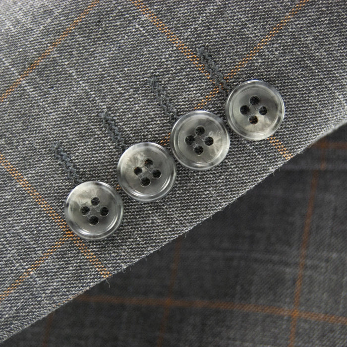 Gray Plaid 2-Piece Slim-Fit Designer Wool Suit