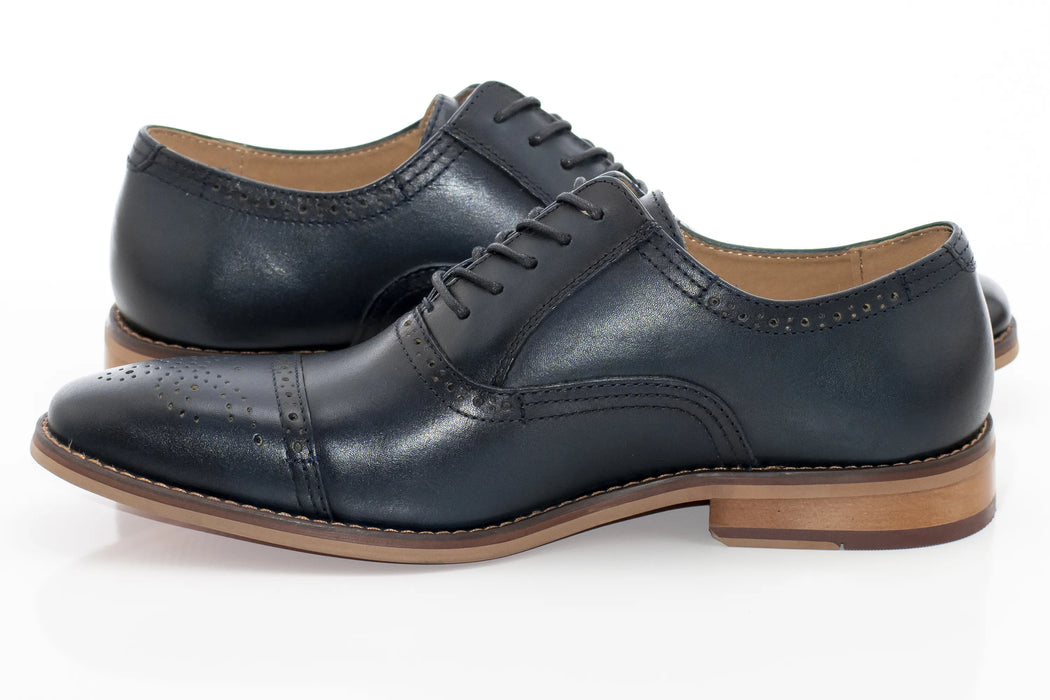 Navy Medallion And Cap-Toe Oxford Lace-Up