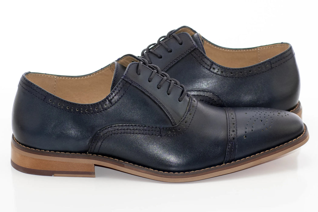 Navy Medallion And Cap-Toe Oxford Lace-Up