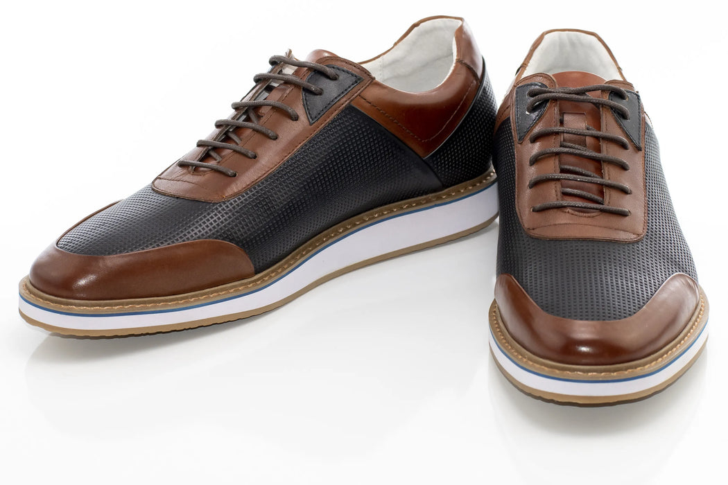 Cognac And Navy Leather Dress Sneaker