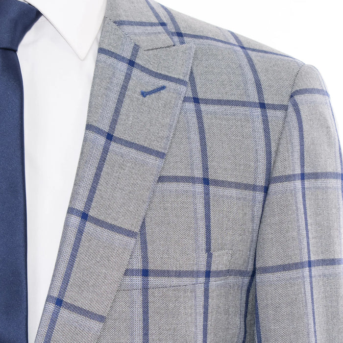 Gray And Blue Plaid 3-Piece Slim-Fit Suit
