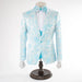 Men's Sky Blue Floral Motif 3-Piece Slim-Fit Suit
