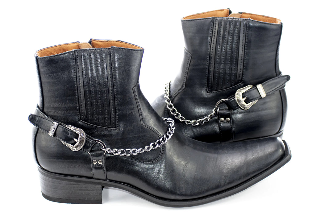 Black Buckled Western Style Boot with Chain