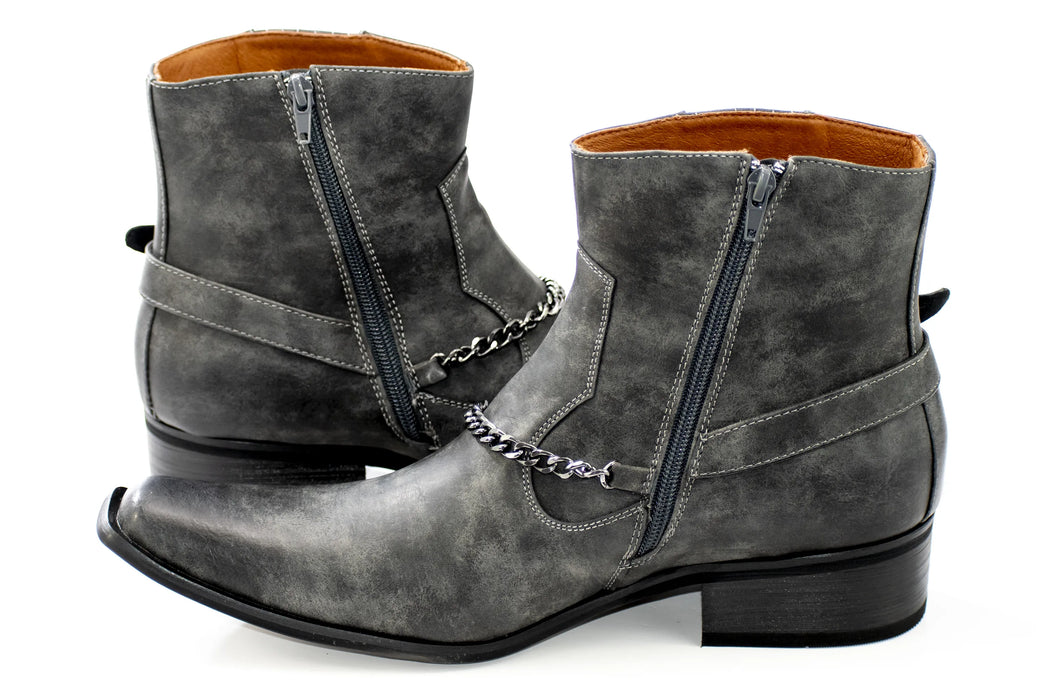 Charcoal Buckled Western Style Boot with Chain