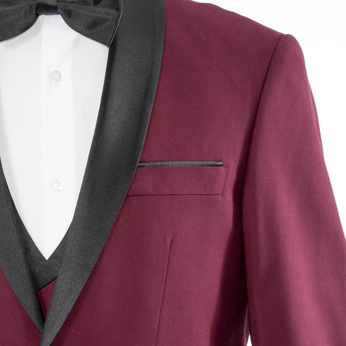 Burgundy Double-Breasted 3-Piece Tailored-Fit Tuxedo