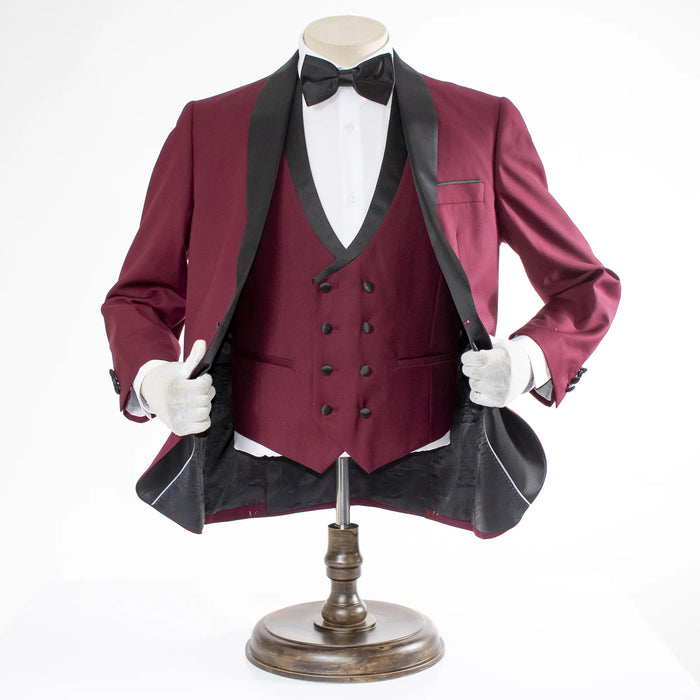 Burgundy Double-Breasted 3-Piece Tailored-Fit Tuxedo