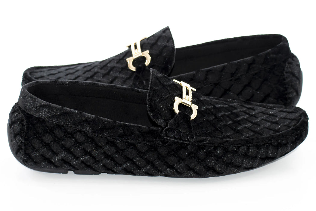 Black Diamond Embroidered Velvet Bit-Loafer Dress Shoe Sideview