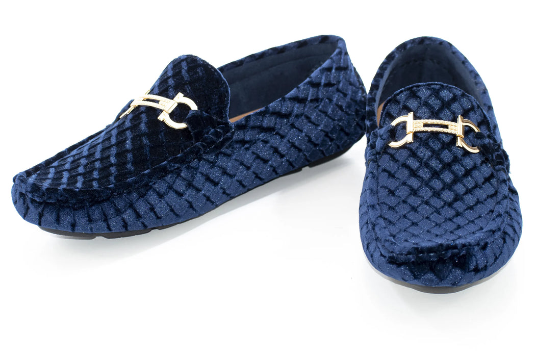 Men's Navy Blue Velvet Diamond Bit-Loafer