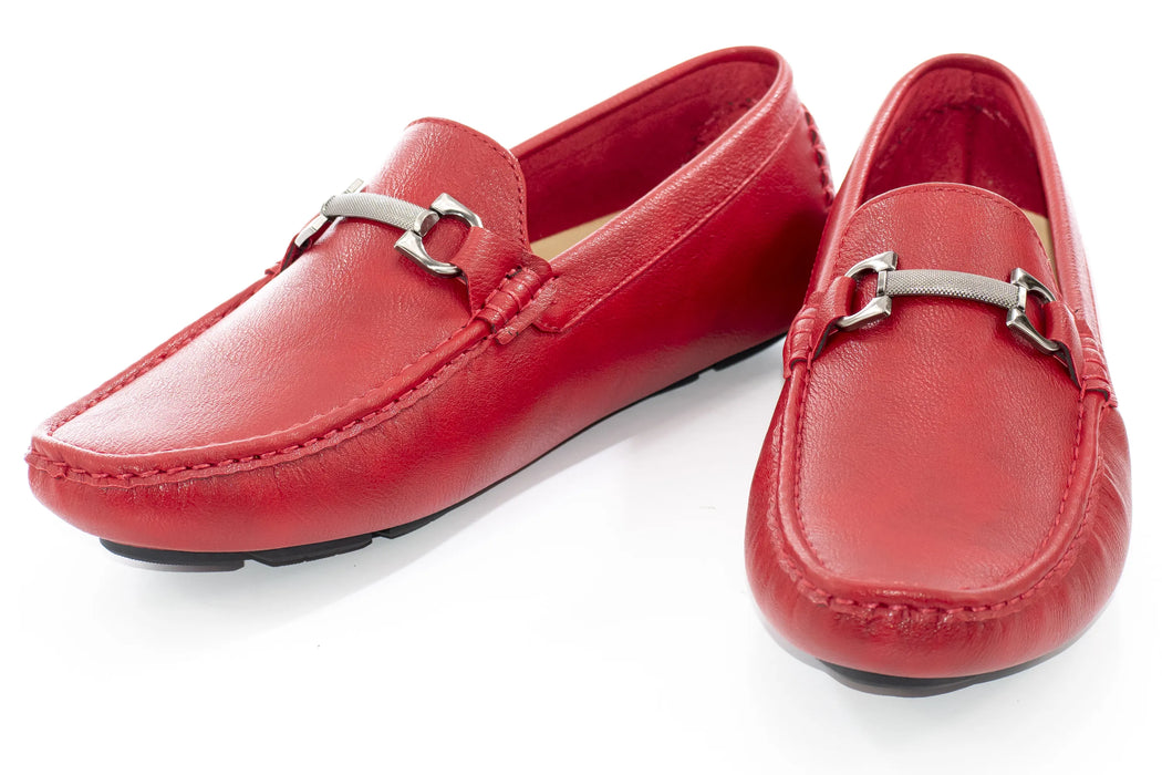 Red Leather Driver Loafer with Designer Bit